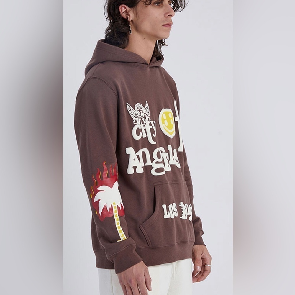 Brown Los Angeles City of Angels Graphic Hoodie Indie Sleaze Streetwear S